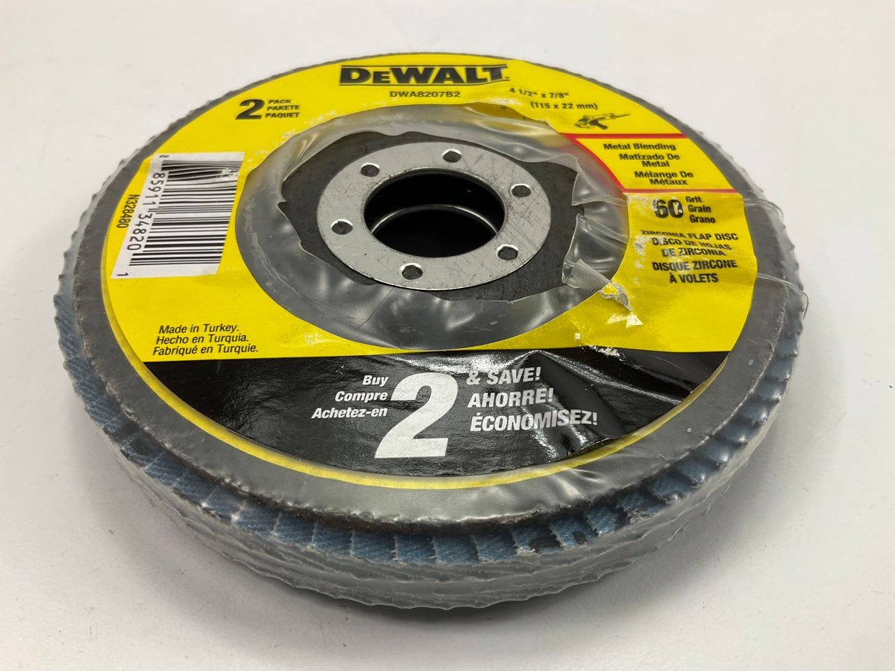 DeWalt DWA8207B2 4-1/2'' X 7/8'' 60 Grit T29 Flap Sanding Discs - PACK Of 2