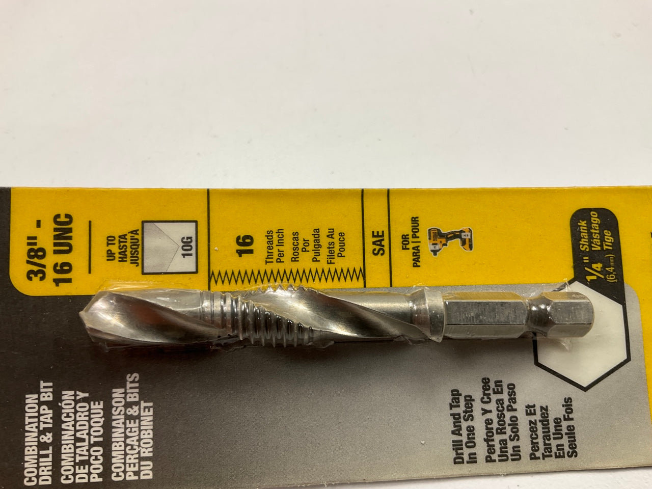 DEWALT DWADT3816 Combination Drill & Tap Bit 3/8'' - 16 UNC, 1/4'' Shank