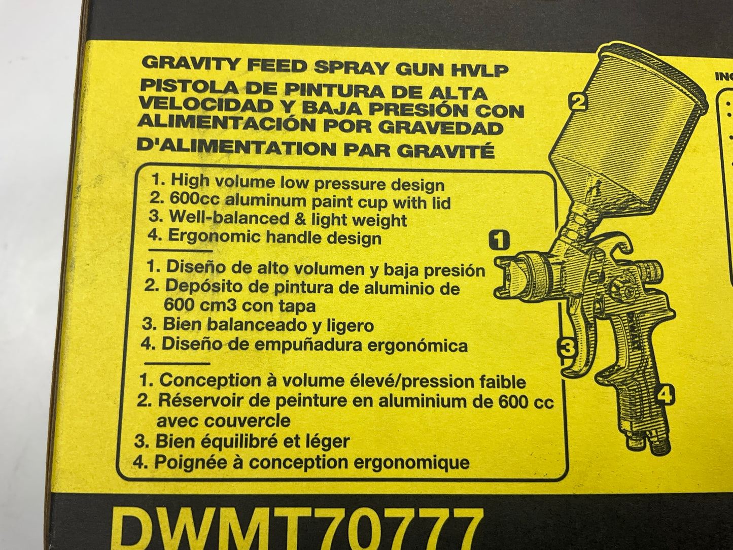 DEWALT DWMT70777 HVLP Spray Gun W/ 600cc Paint Cup, Gravity Feed