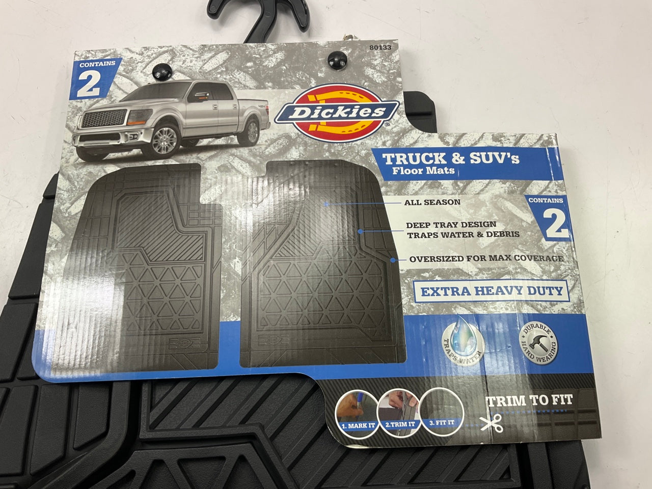 Dickies 80133 Universal Rubber Floor Mats, Front For Truck & SUV Black, 2-Pieces