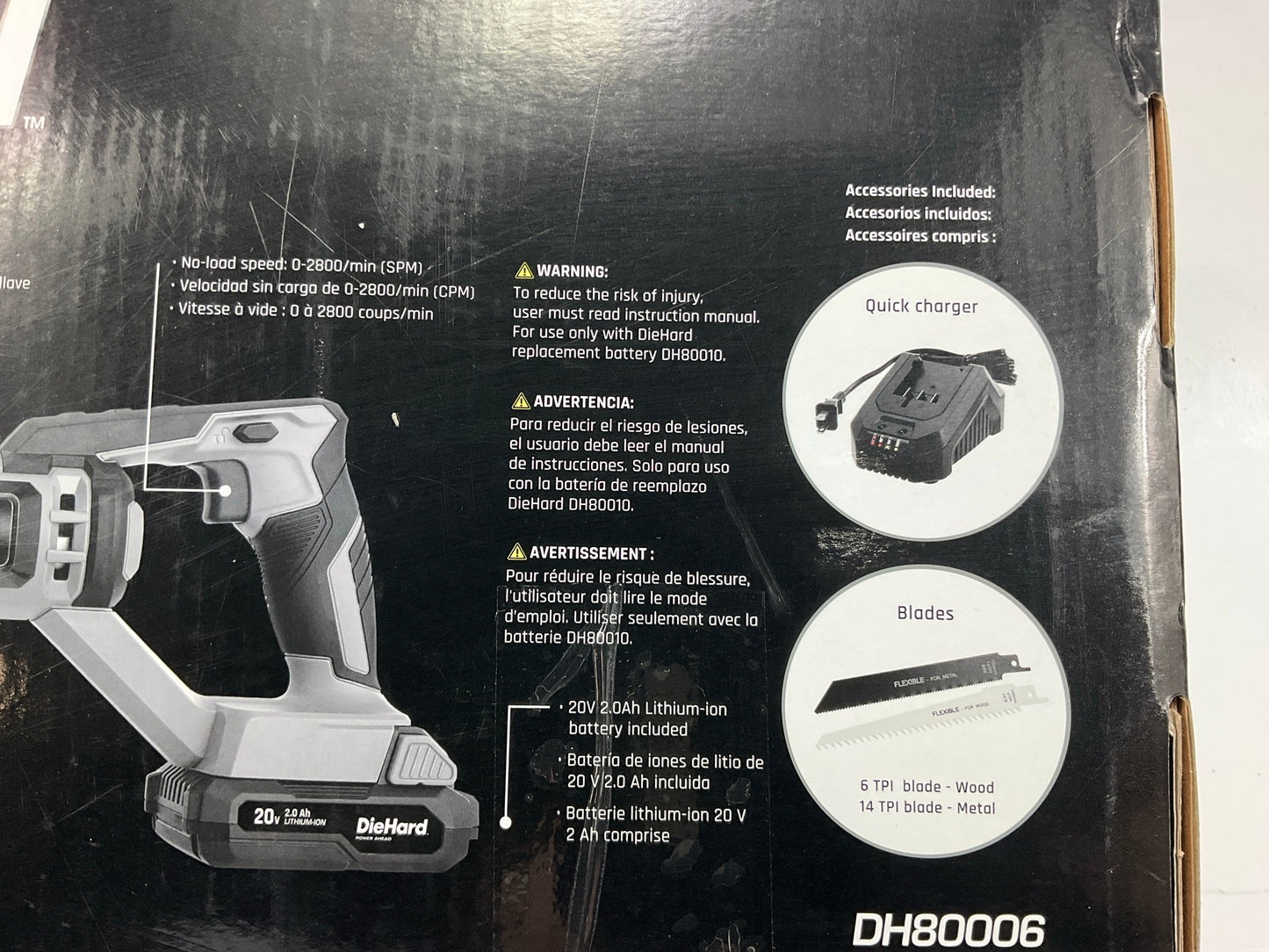 DieHard DH80006 20V Reciprocating Cordless Saw Kit With 4-Position Depth Adjust