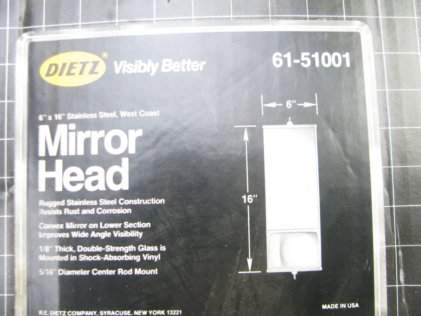 Dietz 61-51001 6'' X 16'' Stainless West Coast Mirror With Convex Lower Mirror