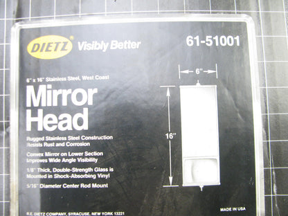 Dietz 61-51001 6'' X 16'' Stainless West Coast Mirror With Convex Lower Mirror