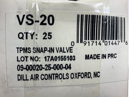 (25) Dill VS-20 Rubber Snap-in Valve Stems For TPMS Sensor