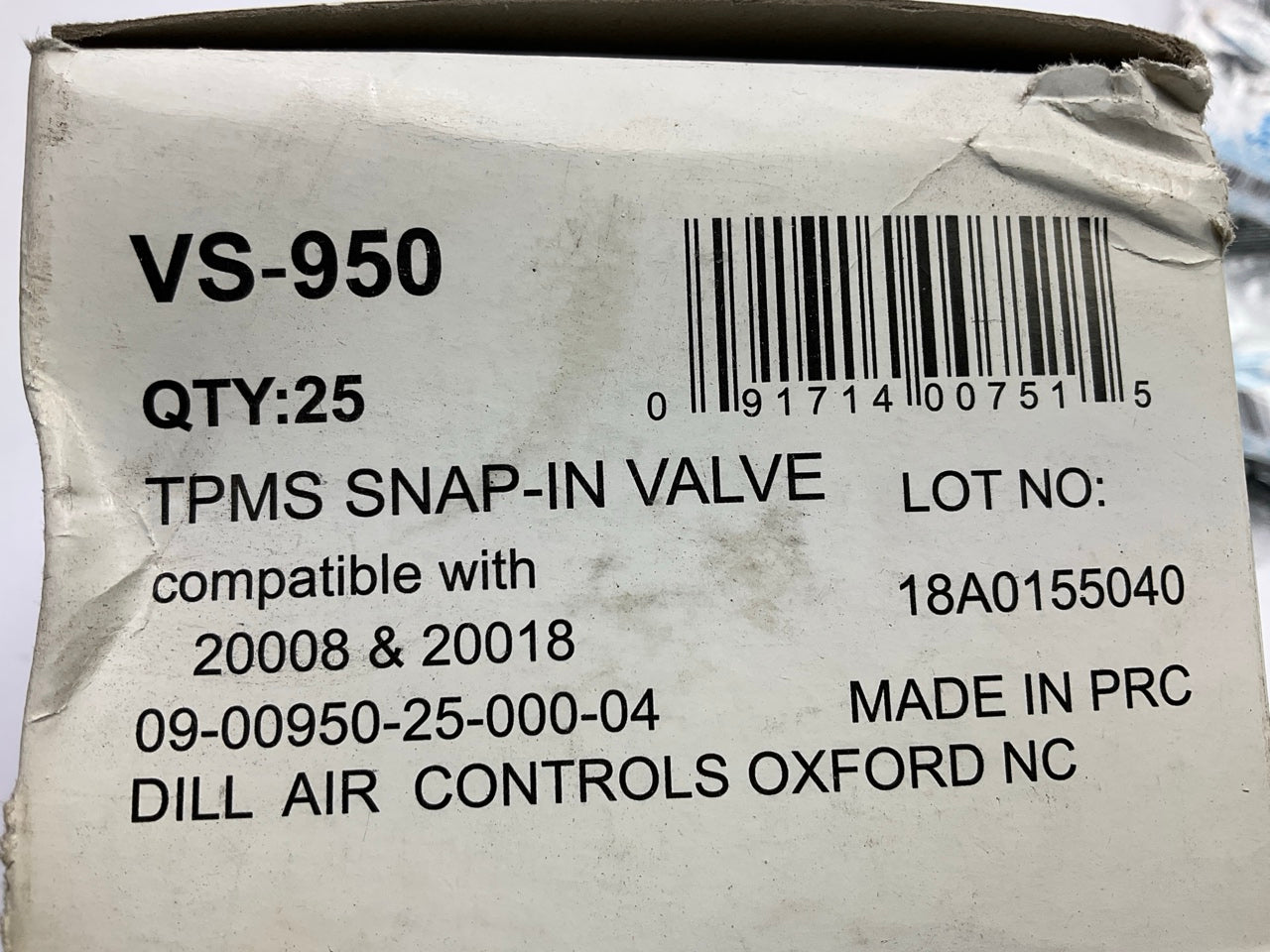 Pack Of 25 - Dill Air Controls VS-950 Snap-In TPMS Rubber Valve Stem