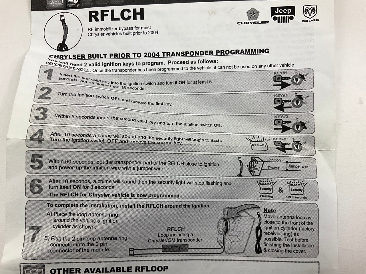 Directed Electronics DEI RFLCH RF Transponder Loop For All Chrysler Gen 1