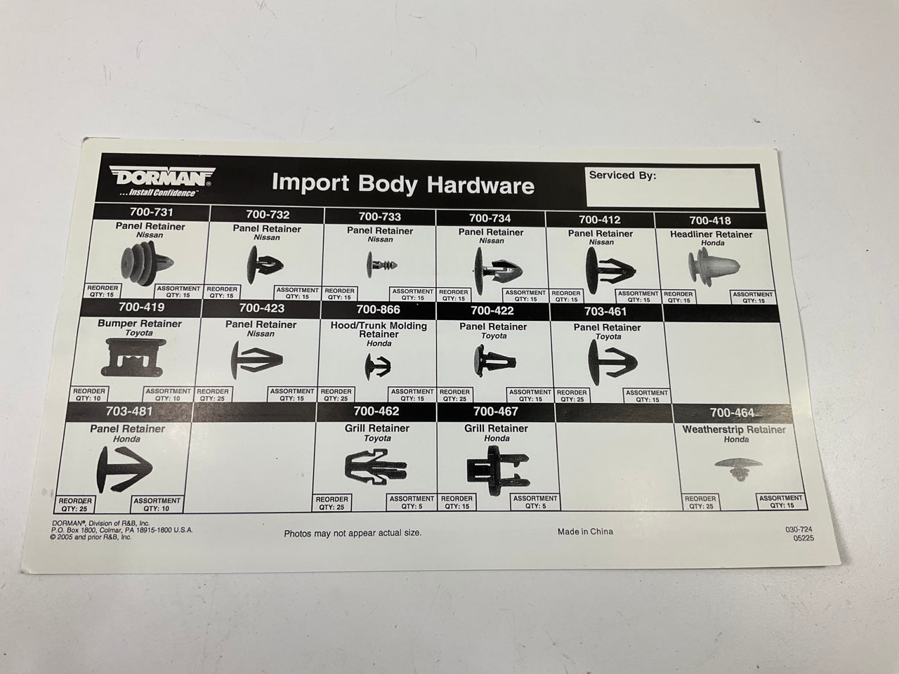 Dorman 030-724 Body Panel Retainers Tech Tray