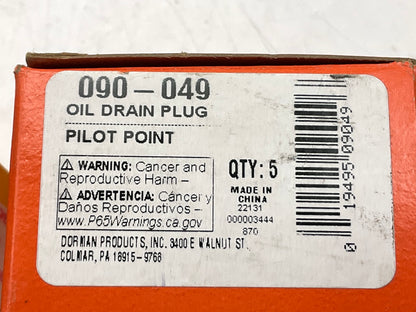 (5) Dorman 090-049 Oil Drain Plug Pilot Point M12-1.25, Head Size 13Mm