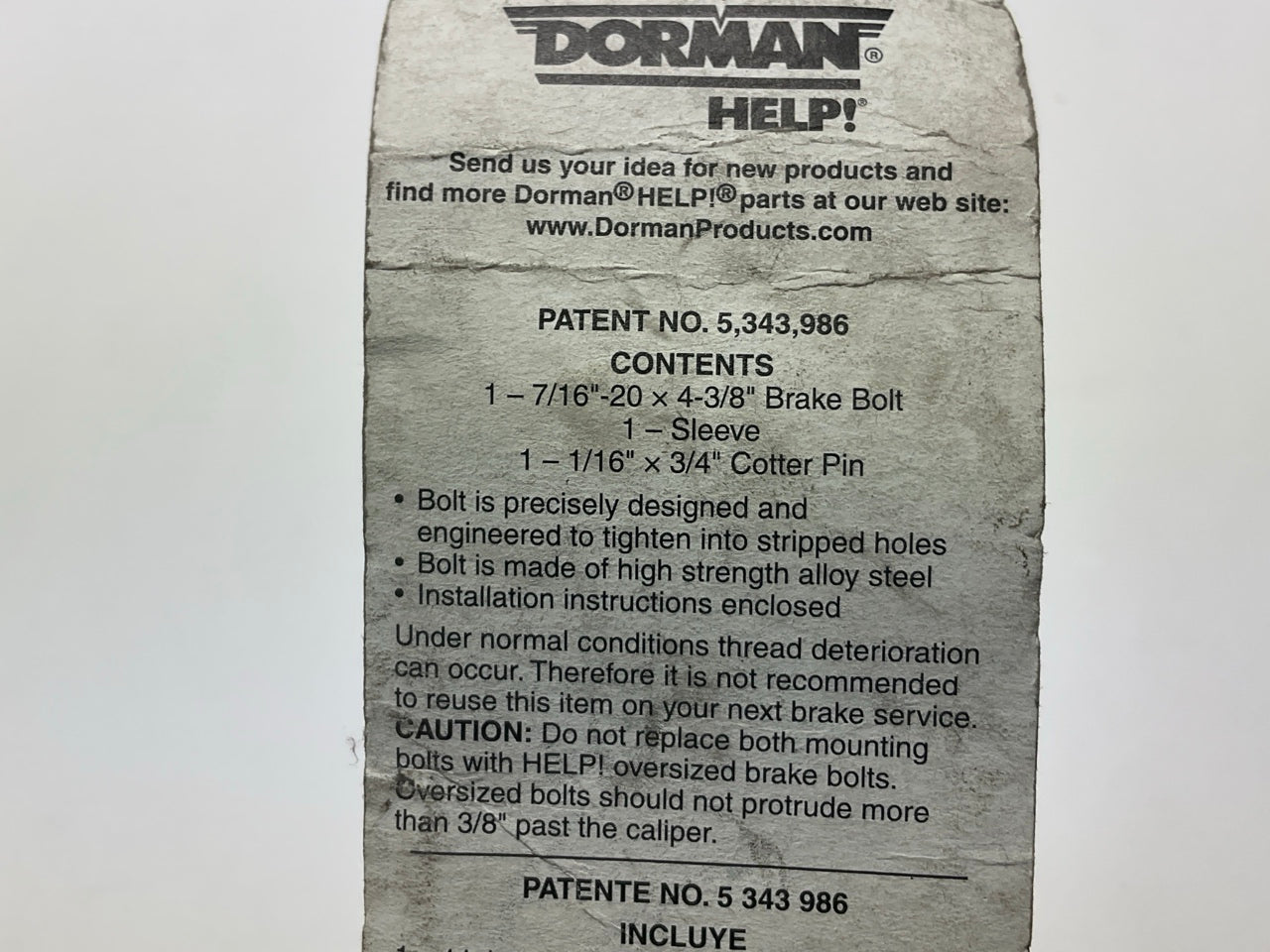 Dorman 13890 Front Disc Brake Caliper Bolt Kit