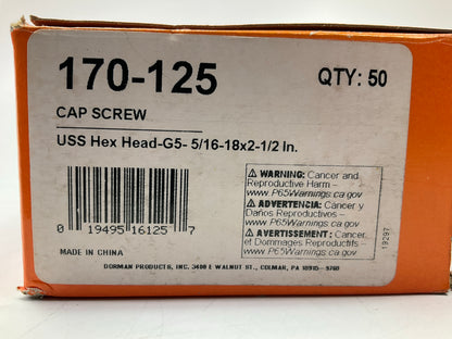 Dorman 170-125 Cap Screw Hex Head Bolts, Grade 5, 5/16-18 X 2-1/2 In., 50 Pack