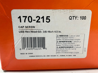 (100) Pcs Dorman 170-215 Cap Screw Bolts, Hex Head, Grade 5,  3/8-16 X 1-1/2 In.