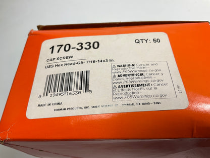 50 / PACK - Dorman 170-330 Cap Screw Bolts Hex Head, Grade 5, 7/16-14 X 3''