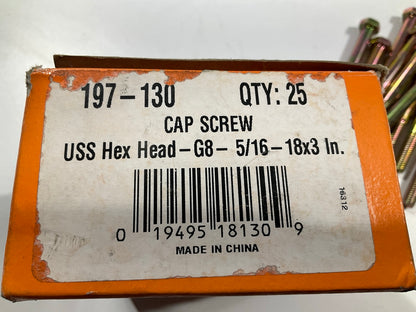 (25) Dorman 197-130 USS Hex Head Bolts - Grade 8 - 5/16-18 X 3''