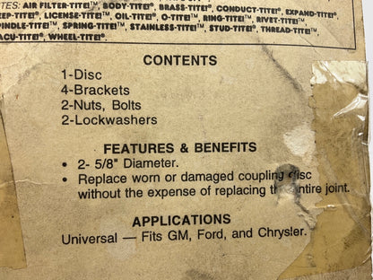 Dorman 31002 Steering Coupling Disc Kit, 2-5/8'', For Some Chrysler, GM, Ford
