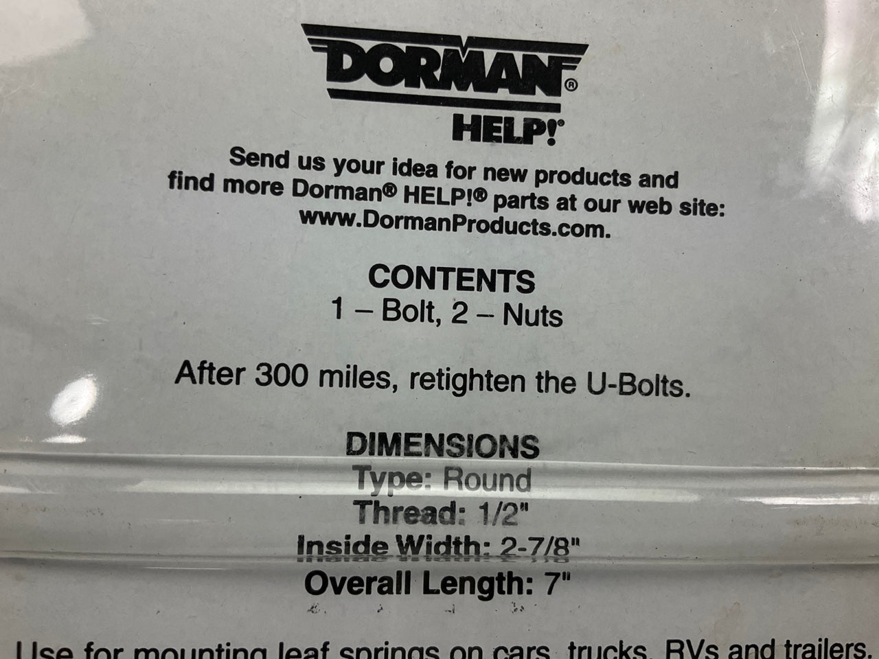 Dorman 35617 U-Bolt Leaf Spring Kit: 1/2''-20, 7'', 2-7/8''