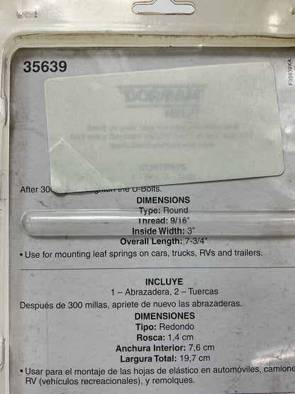 Dorman 35639 Front Upper U-Bolt Kit 9/16 X 7 - 3/4 X 3 Round