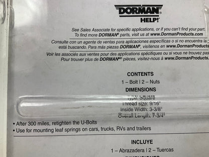 Dorman 35642 Leaf Spring Round U-Bolt Kit - 9/16''-18 X 3-3/8'' X 7-3/4''
