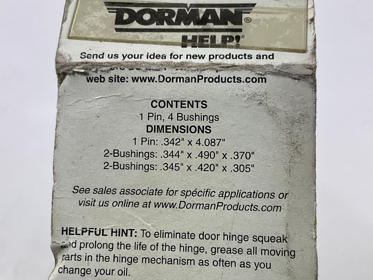 Dorman 38400 Door Hinge Pin And Bushing Kit