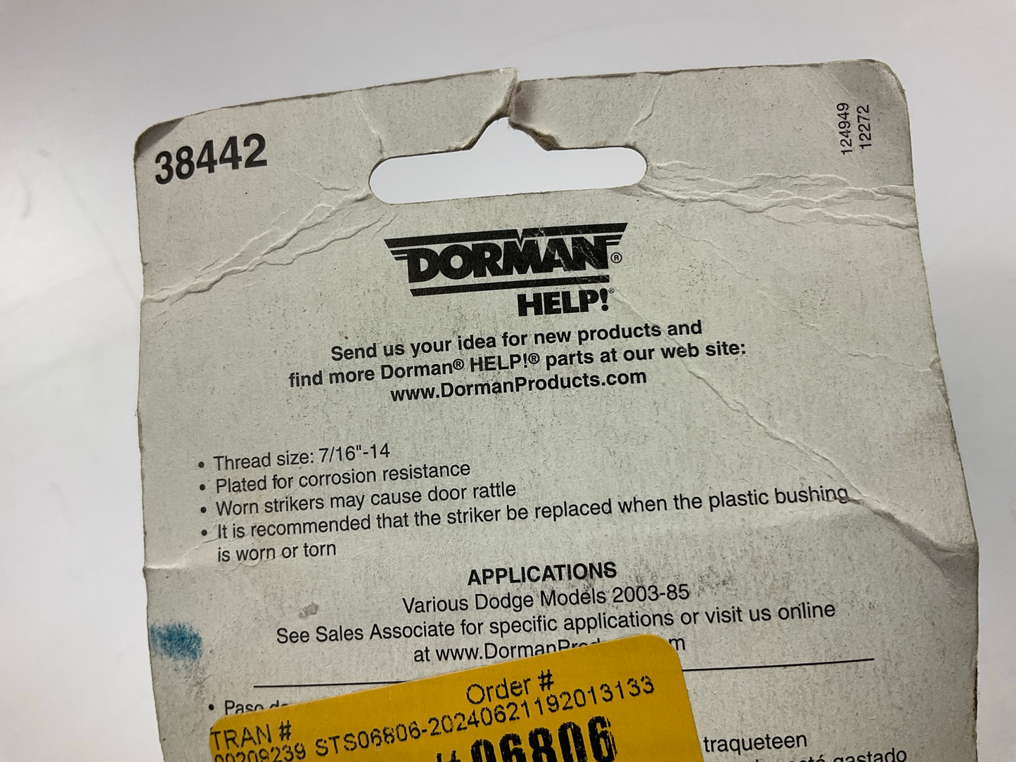 Dorman 38442 Door Lock Striker, Thread Size : 7/16''- 14