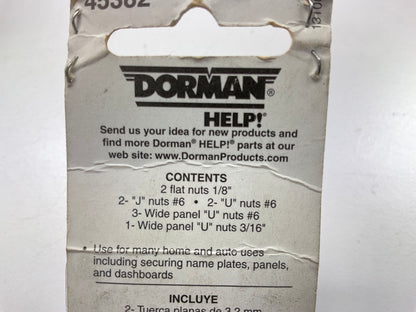 Dorman 45382 Clip Nut Assortment - Universal U Nuts, J Nuts And Flat Nuts