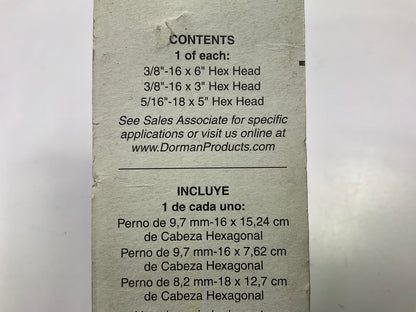 Dorman 45631 Alternator Bolts 5/16 -18 X 5'' 3/8-16 X 3-1/8'' 3/8-16''x6'' Pack Of 3