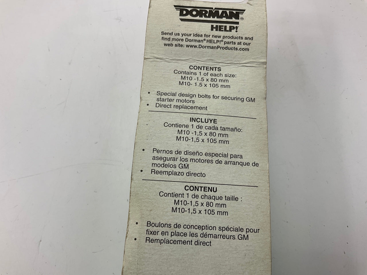Dorman 45633 Alternator Bolt Set M10-1.5 X 80mm And M10-1.5 X 105mm - Pack Of 2