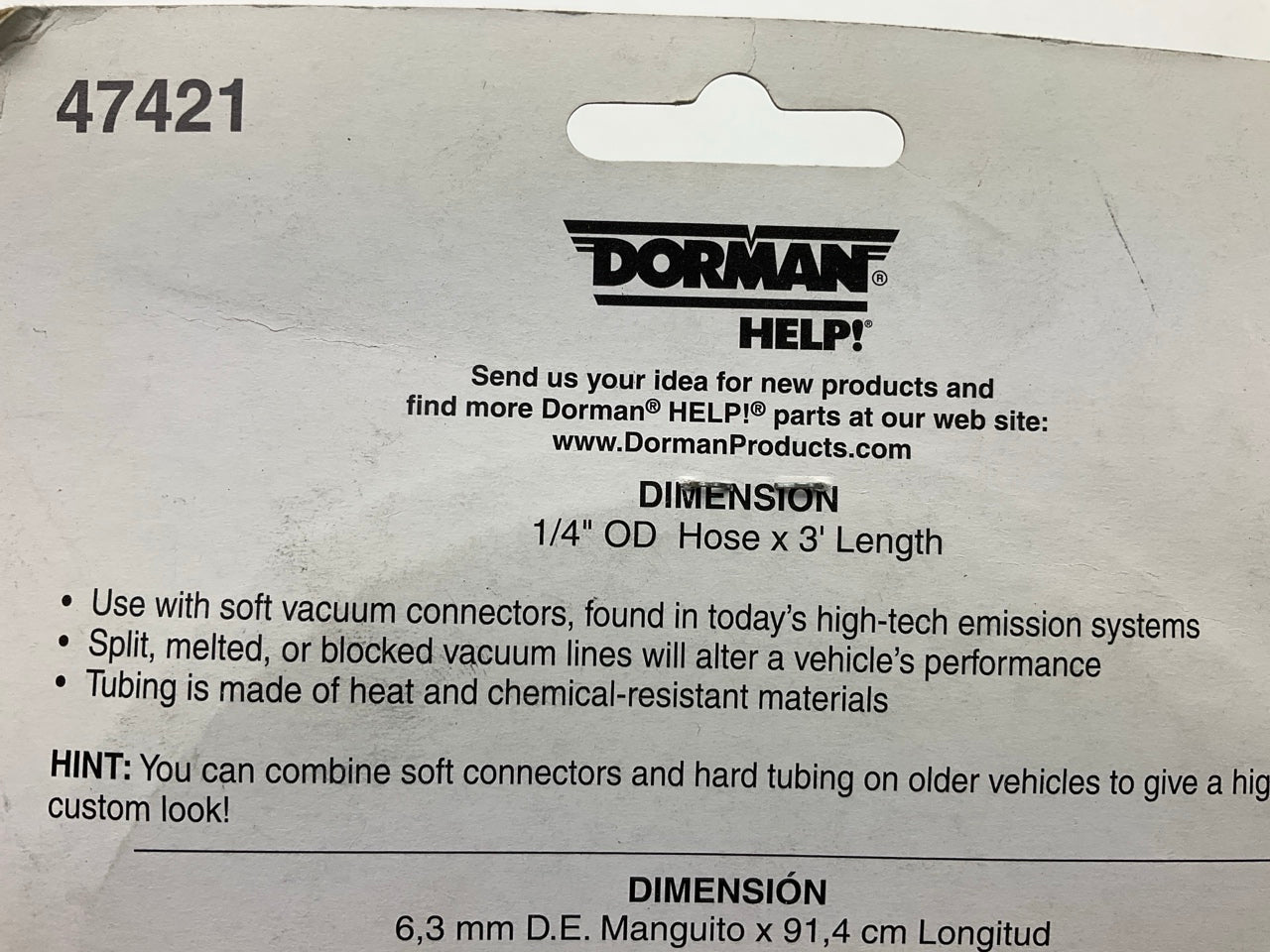 Dorman 47421 Hard Emission / Vacuum Tube Tubing, 1/4'' OD Hose X 3' Long