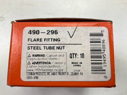 (10) Dorman 490-296 Flare Fitting Tube Nut Steel - 3/16 In.