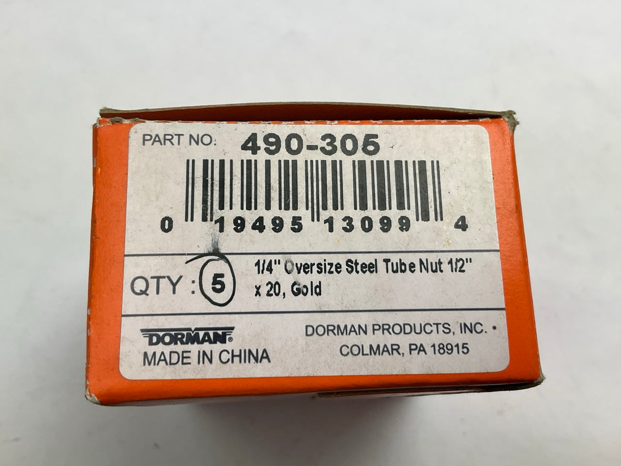 Dorman 490-305 Gold 1/4'' Steel Oversize Tube Nuts, 5 / Pack, 1/2''-20