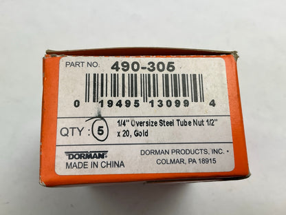 Dorman 490-305 Gold 1/4'' Steel Oversize Tube Nuts, 5 / Pack, 1/2''-20