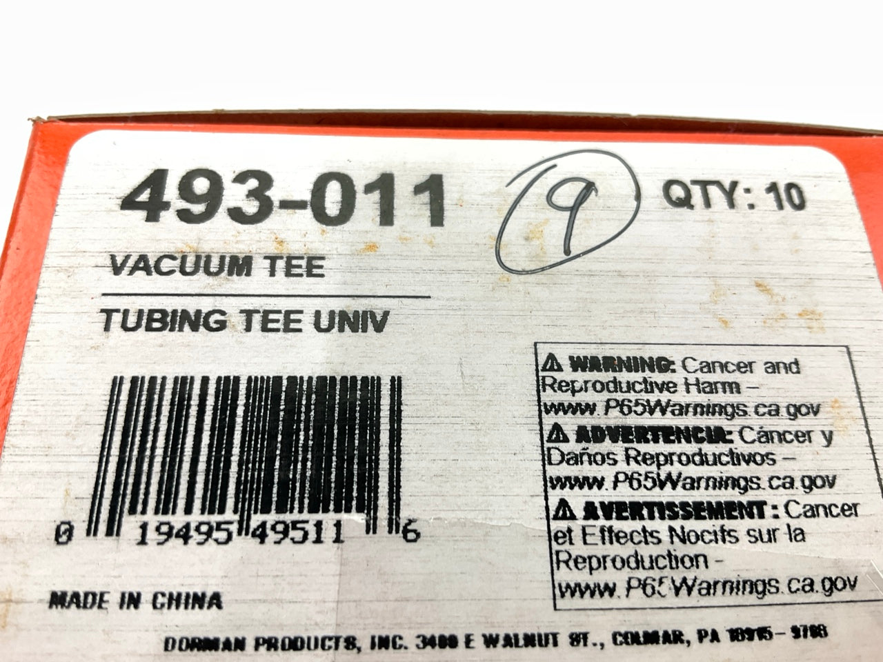 9 Pcs - Dorman 493-011 1/8'' Or 1/4'' Or 3/8'' Hard Vacuum Tubing Tee Connectors