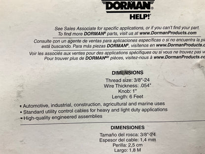 Dorman 55196 Universal Control Cable With 1 In. Chrome Knob - 6 Ft. Length