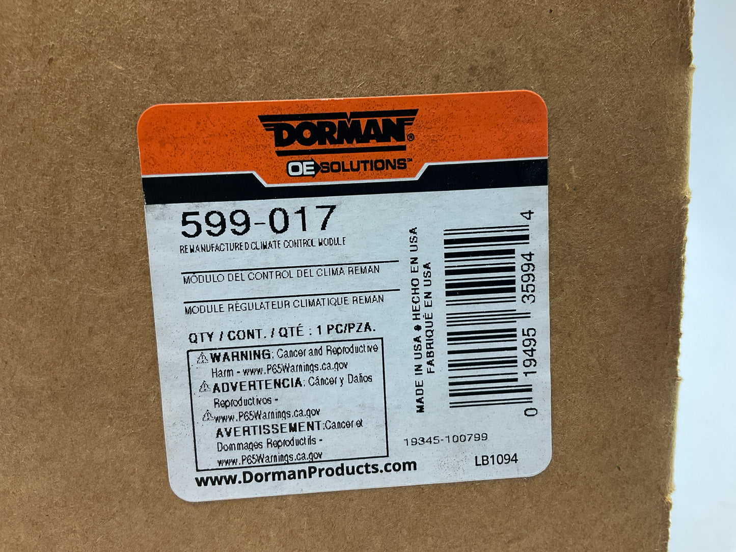Reman. Dorman 599-017 A/C Heater Control Climate Control Module Switch
