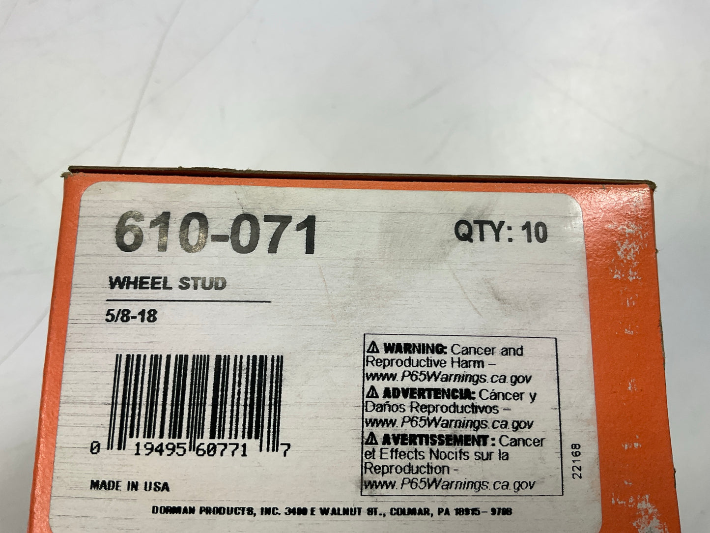 (10) Dorman 610-071 Rear Wheel Lug Studs - DUALLY (DRW) ONLY