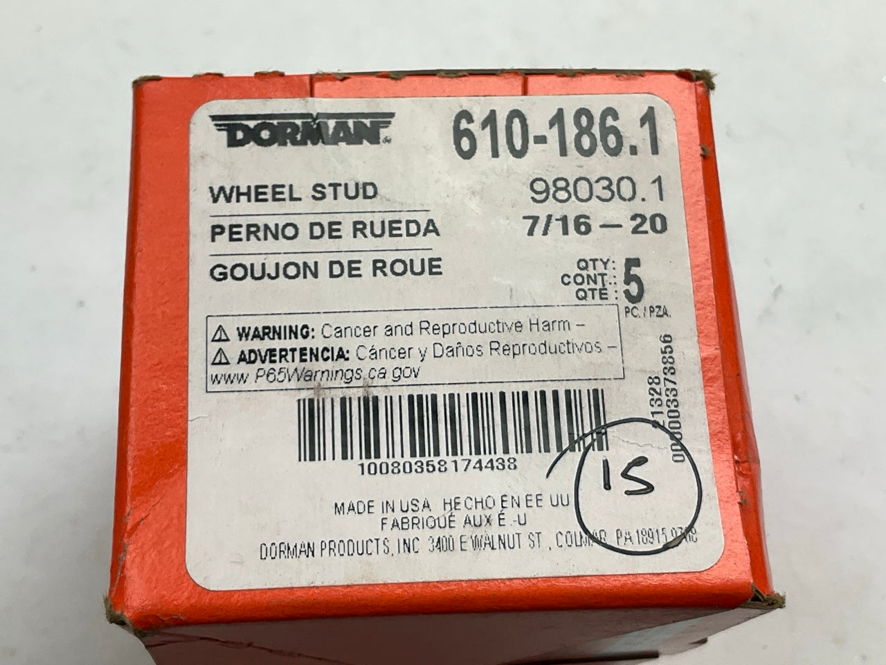 (15) Dorman 610-186 Wheel Lug Studs