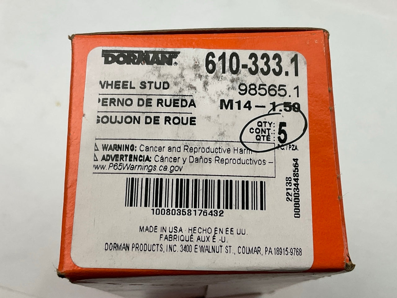 (5) Dorman 610-333 Wheel Lug Stud