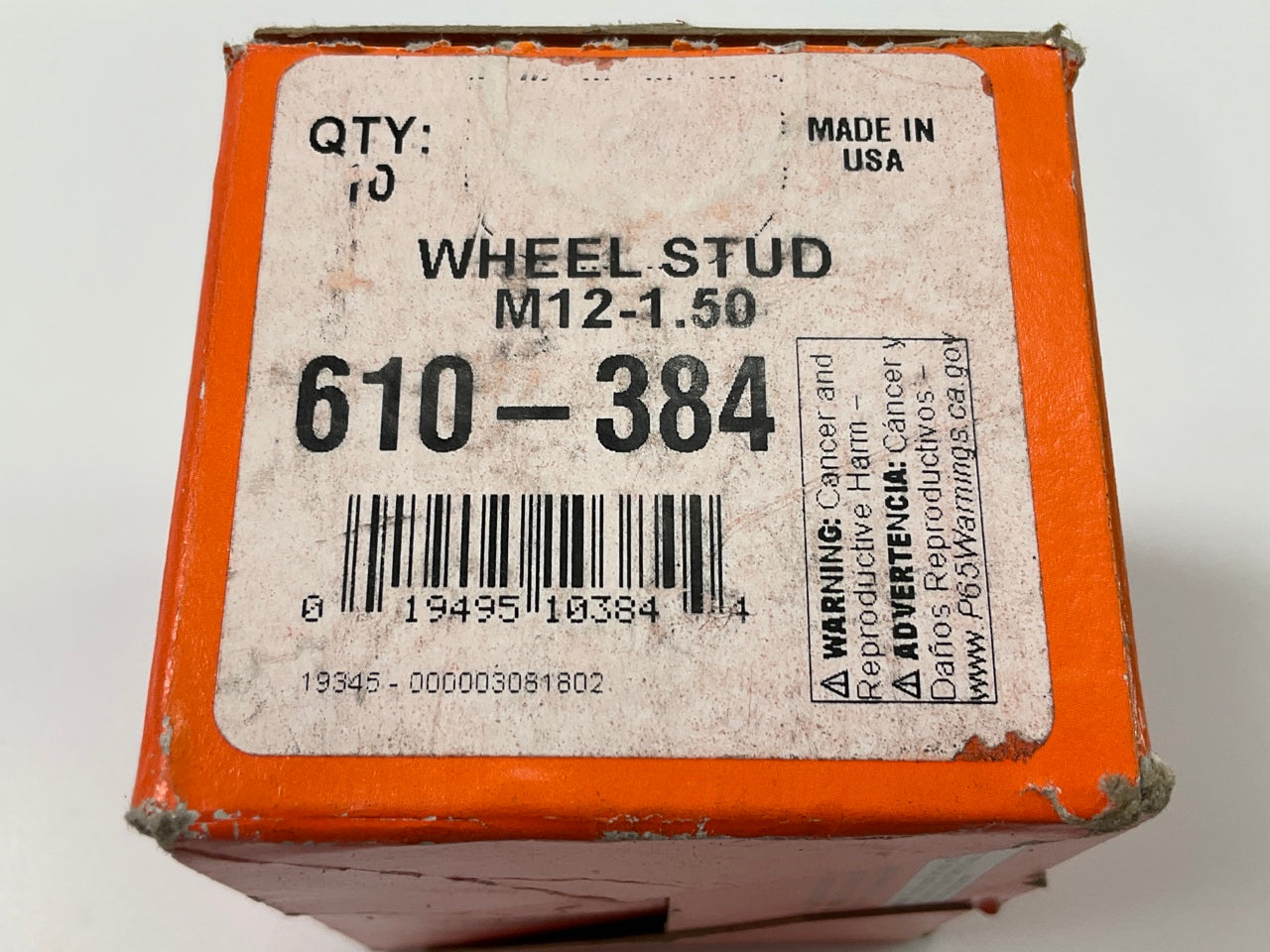 (10) Dorman 610-384 - M12-1.50 Serrated Wheel Stud - 15.87mm Knurl 44.5mm Length