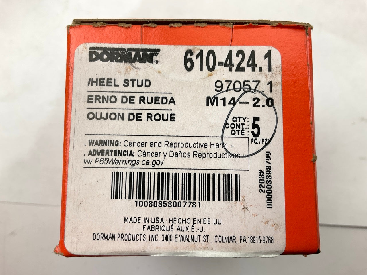 (5) Dorman 610-424 Wheel Lug Studs