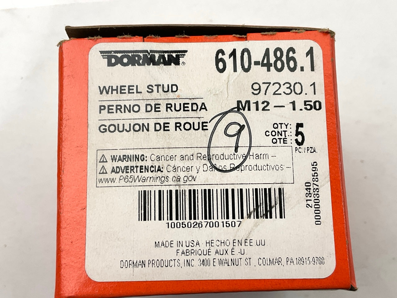 (5) Dorman 610-486 Wheel Lug Studs