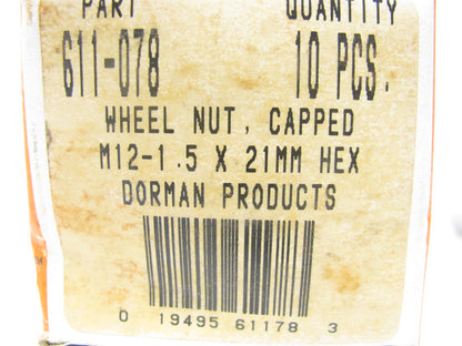 (10) Dorman 611-078 Wheel Lug Nuts - M12-1.5 X 21mm Hex