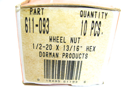 (10) Dorman 611-093 Wheel Lug Nuts - 1/2-20 X 13/16'' HEX
