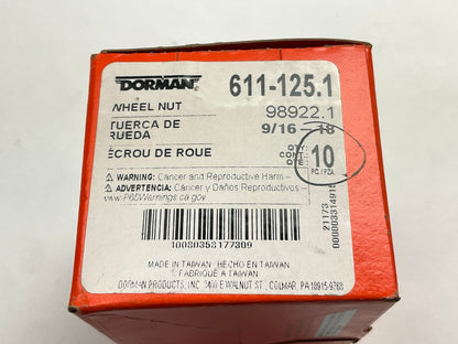 (10) Dorman 611-125 Wheel Lug Nut - 9/16-18 Thread, 1'' Hex, 11/16'' Length