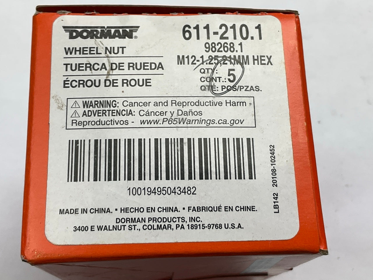 (5) Dorman 611-210 Wheel Lug Nuts