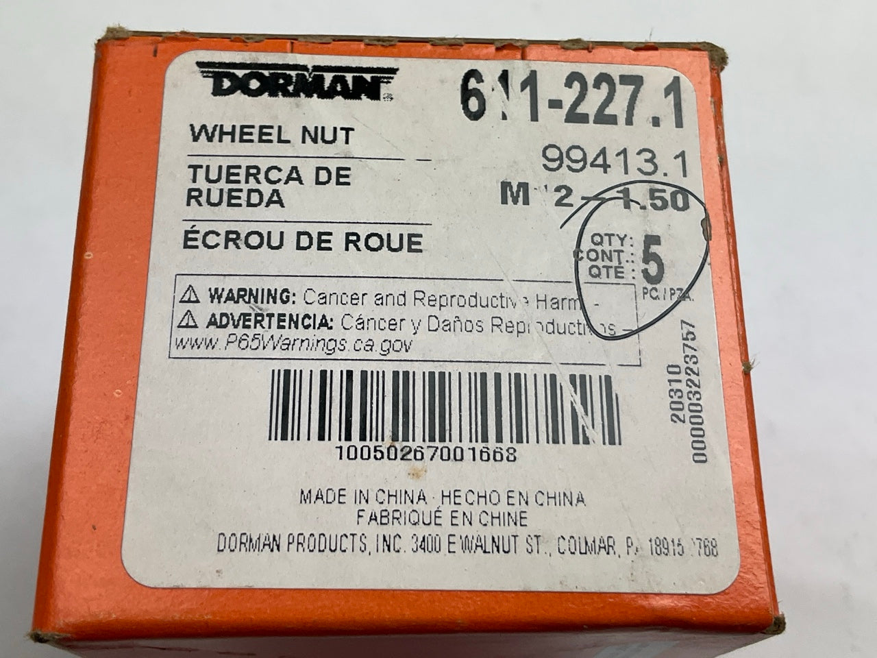 (5) Dorman 611-227 Wheel Lug Nuts