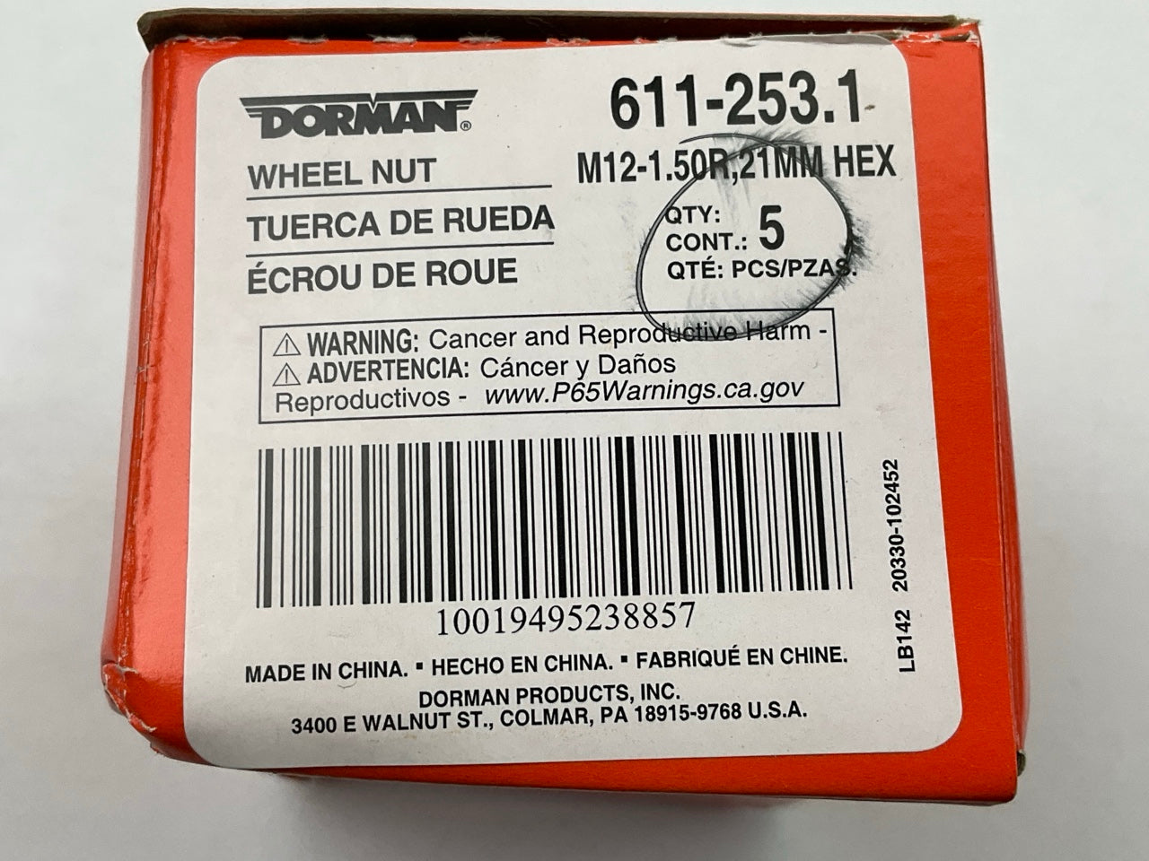 (5) Dorman 611-253 Wheel Lug Nuts