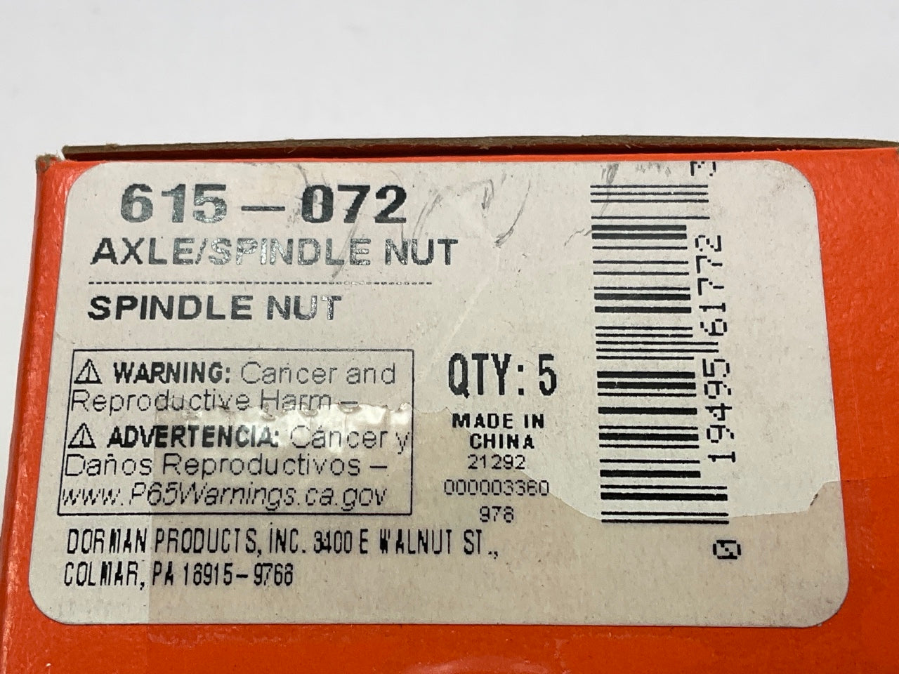 (5) Dorman 615-072 Axle Spindle Wheel Bearing Nut