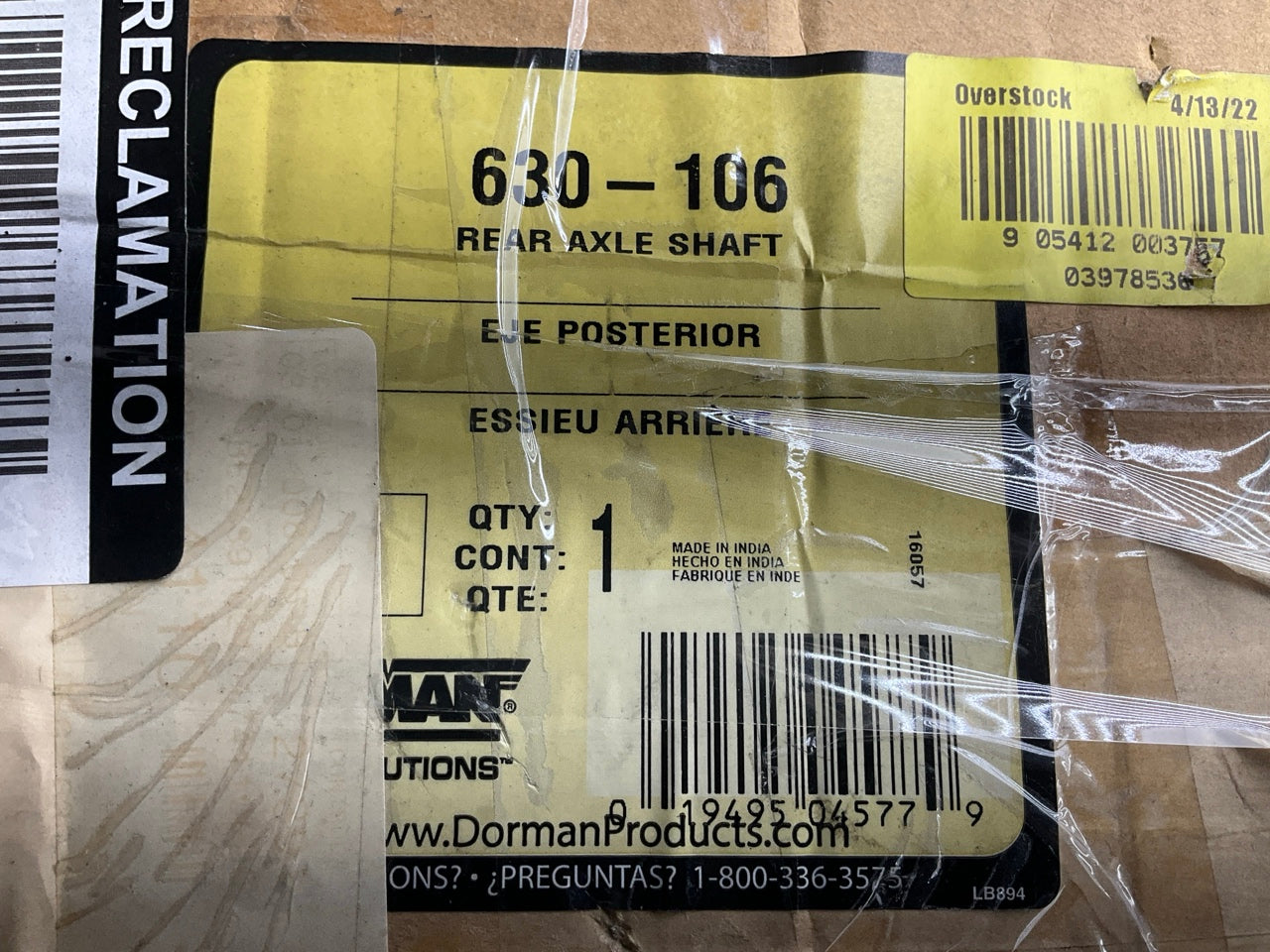 MISSING HARDWARE - Dorman 630-106 Rear Drive Axle Shaft