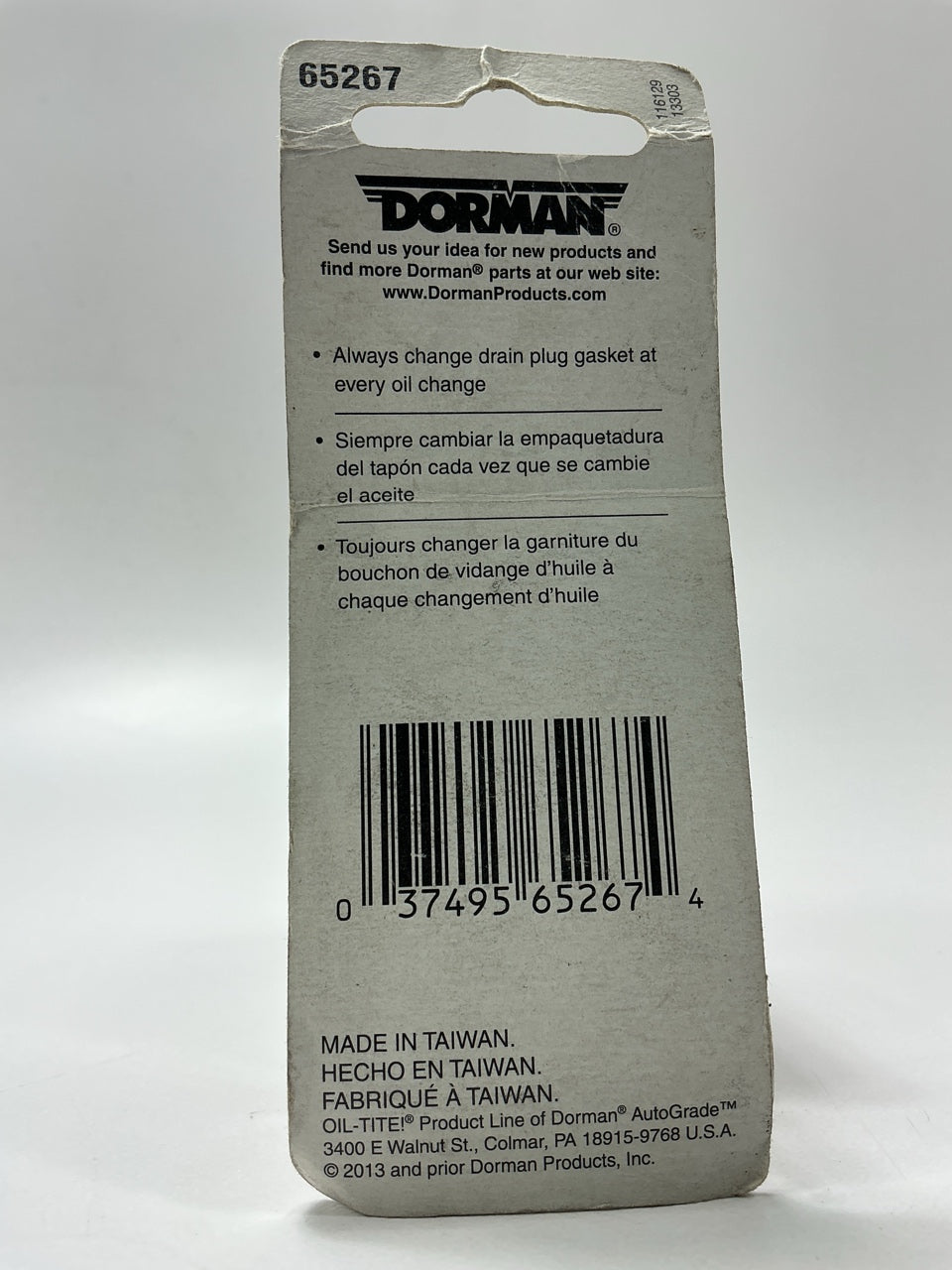Dorman 65267 Engine Oil Drain Plug 1/2''-20 Thread Size And A Molded Gasket