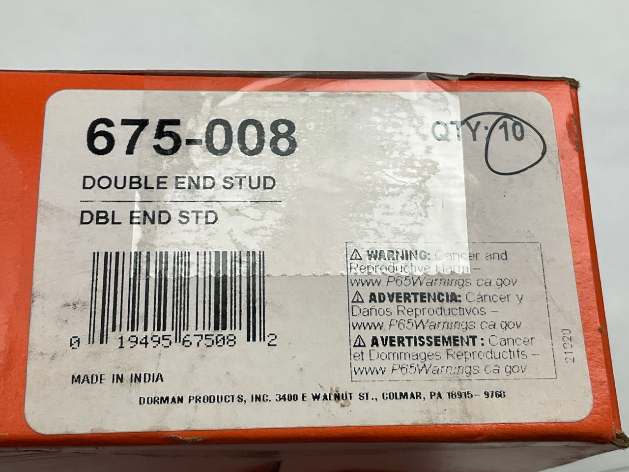 (10) Dorman 675-008 Double Ended Stud - 3/8''-16 X 5/8'' & 3/8''-24 X 1-15/16''