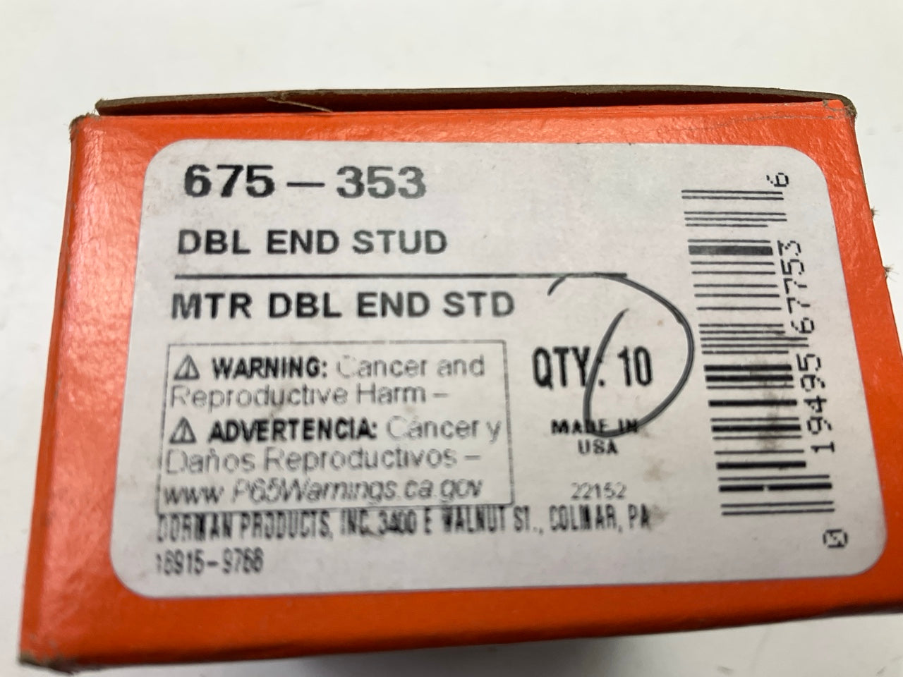 Dorman 675-353 Double Ended Stud - M10-1.50 X 28mm & M10-1.50 X 12mm, 10 Pack